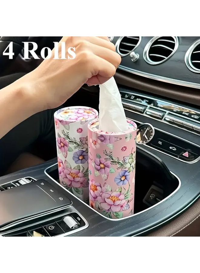 Floral Tissue Paper 4 Rolls Pink And White For Car Travel Home Cup Holder Compatible - Image 1